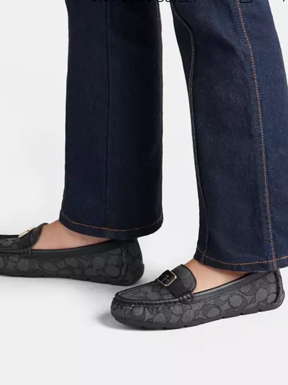 COACH MONA DRIVER LOAFER IN SIGNATURE JACQUARD. SMOKE/COAL/BLACK. SIZE: 11